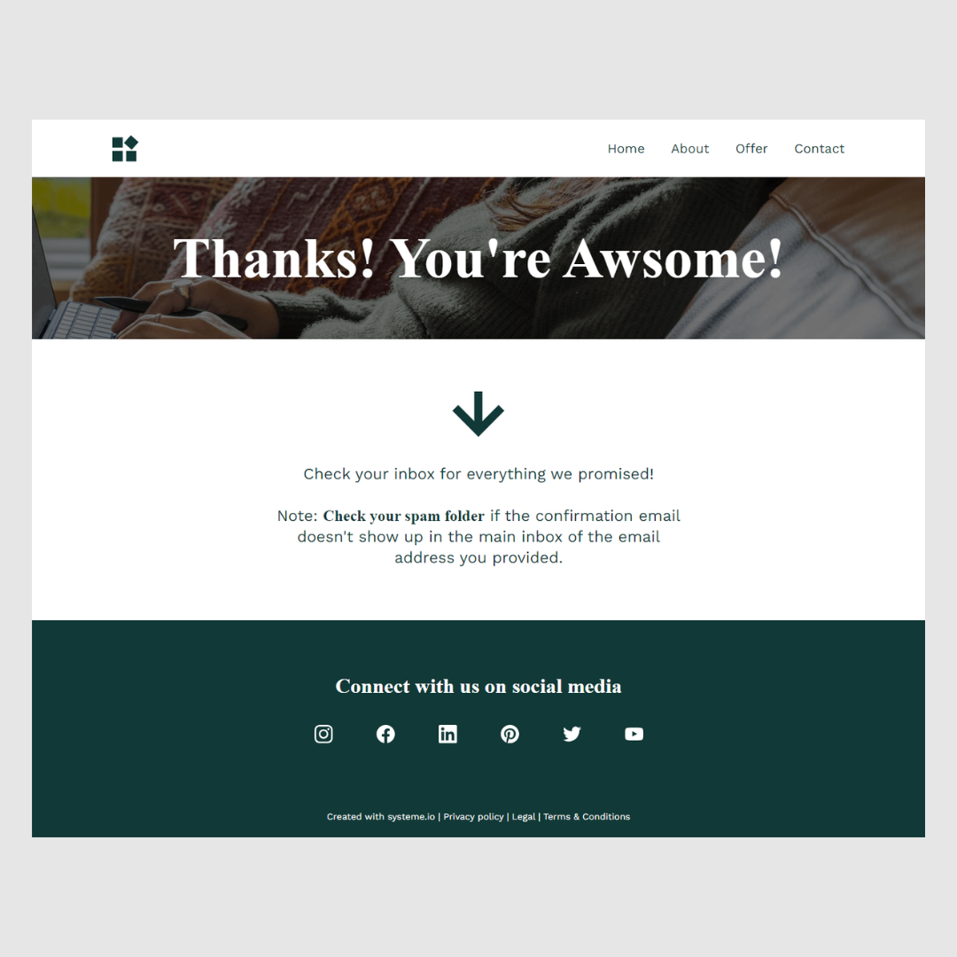 9 figure thank you page